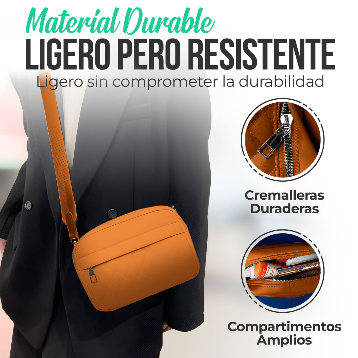 Bolso de Hombro Acolchado para Mujer con Monedero · Correa Ancha · Gran Capacidad color Camel