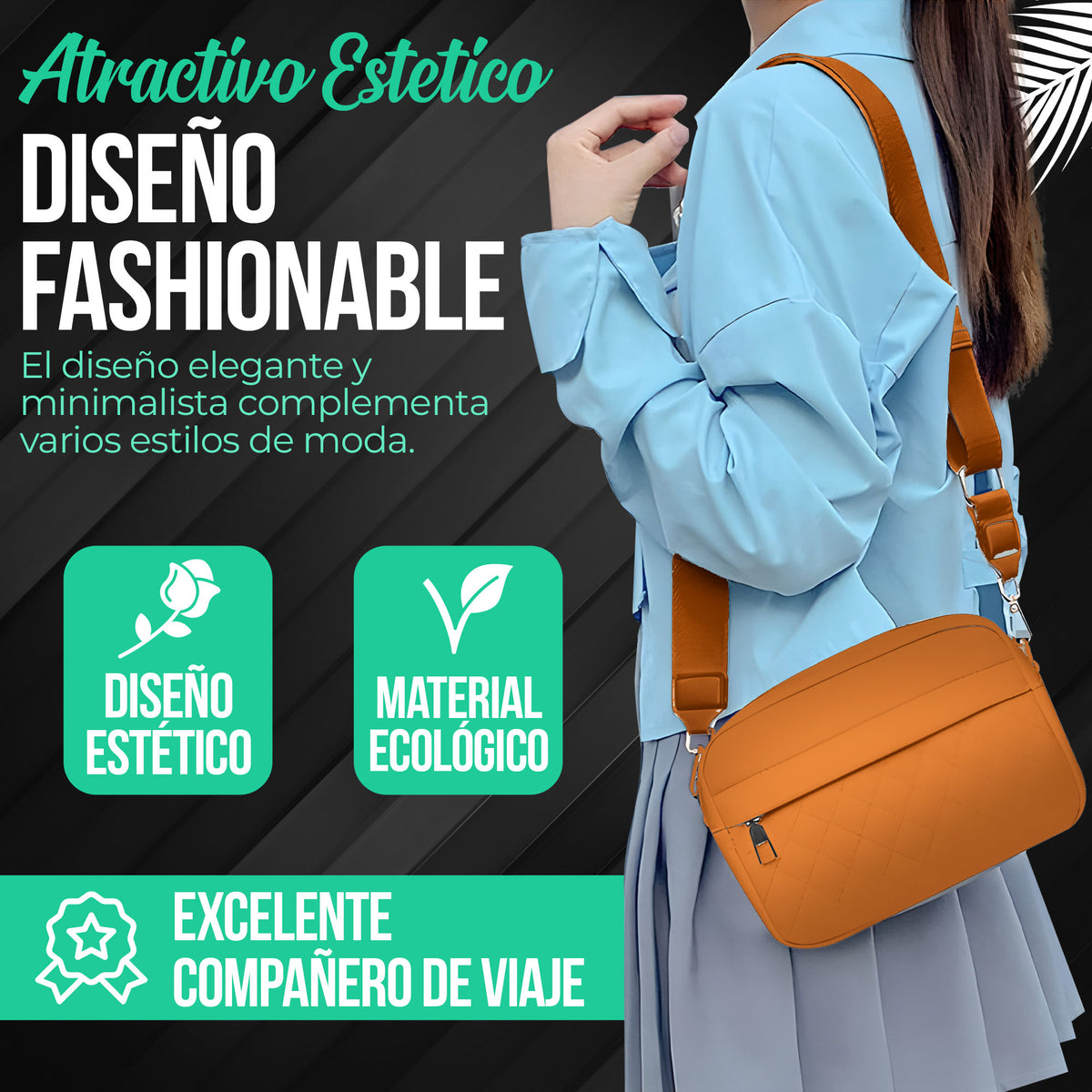 Bolso de Hombro Acolchado para Mujer con Monedero · Correa Ancha · Gran Capacidad color Camel