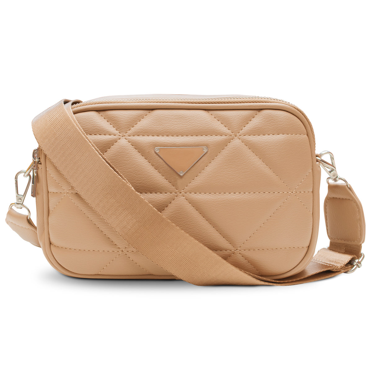 Bolsa Crossbody Acolchada para Mujer · Correa Ajustable · Compacta y Elegante color Camel