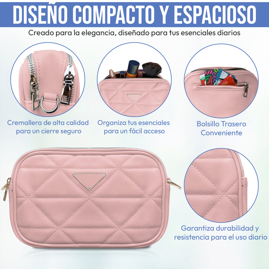Bolsa Crossbody Acolchada para Mujer · Correa Ajustable · Compacta y Elegante color Rosa