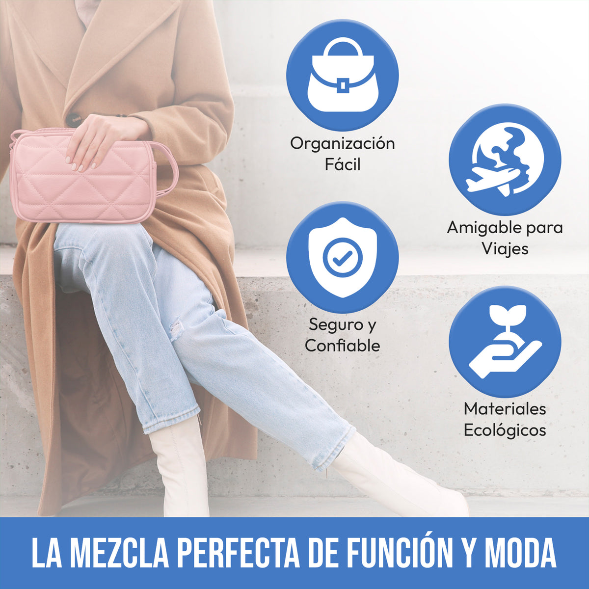 Bolsa Crossbody Acolchada para Mujer · Correa Ajustable · Compacta y Elegante color Rosa
