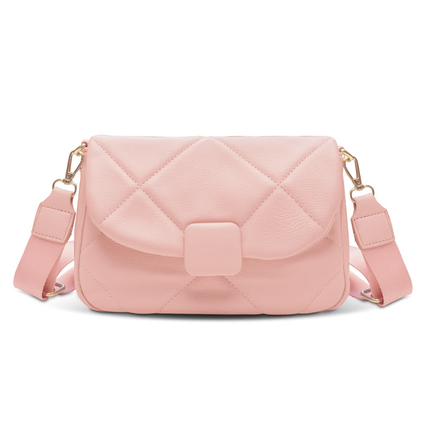 Bolso Bandolera Acolchado para Mujer Rosa · 2 Correas Intercambiables · Con Bolsillo Trasero