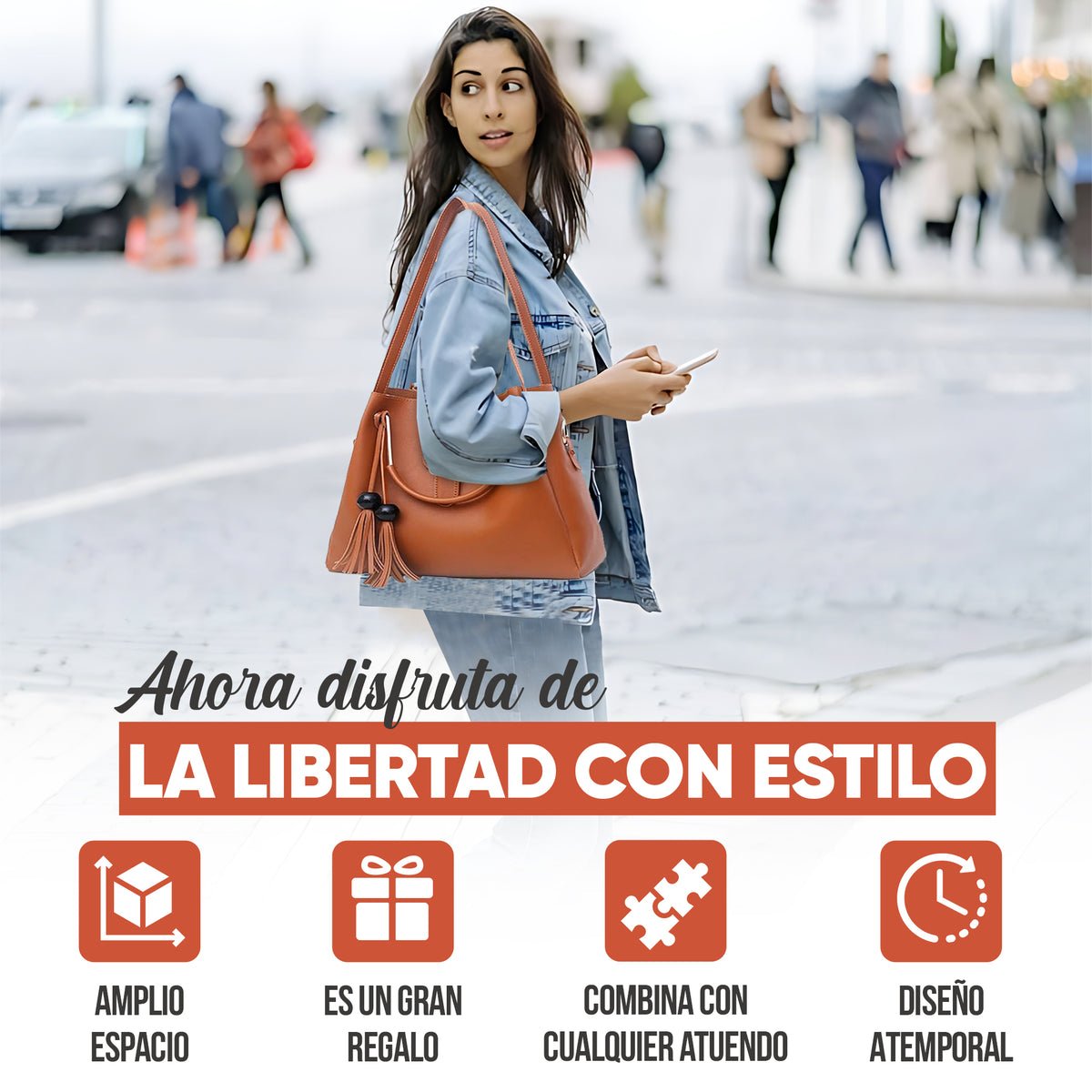 Set de 3 Bolsos para Mujer de Piel Sintética · Bolsa Grande, Crossbody y Clutch color Café