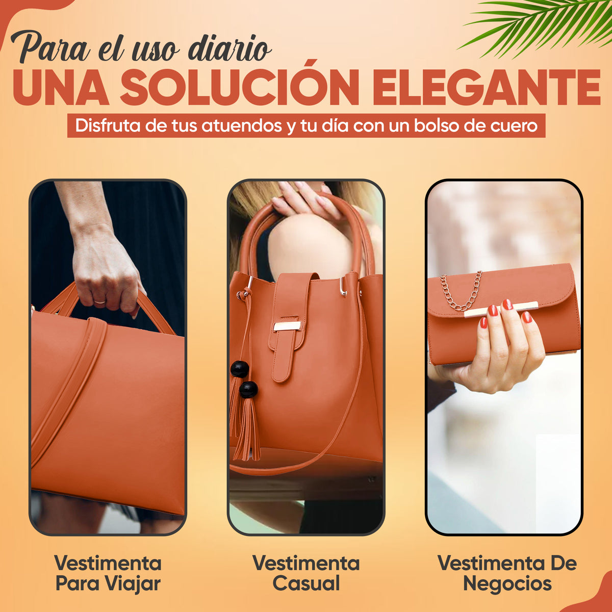 Set de 3 Bolsos para Mujer de Piel Sintética · Bolsa Grande, Crossbody y Clutch color Café