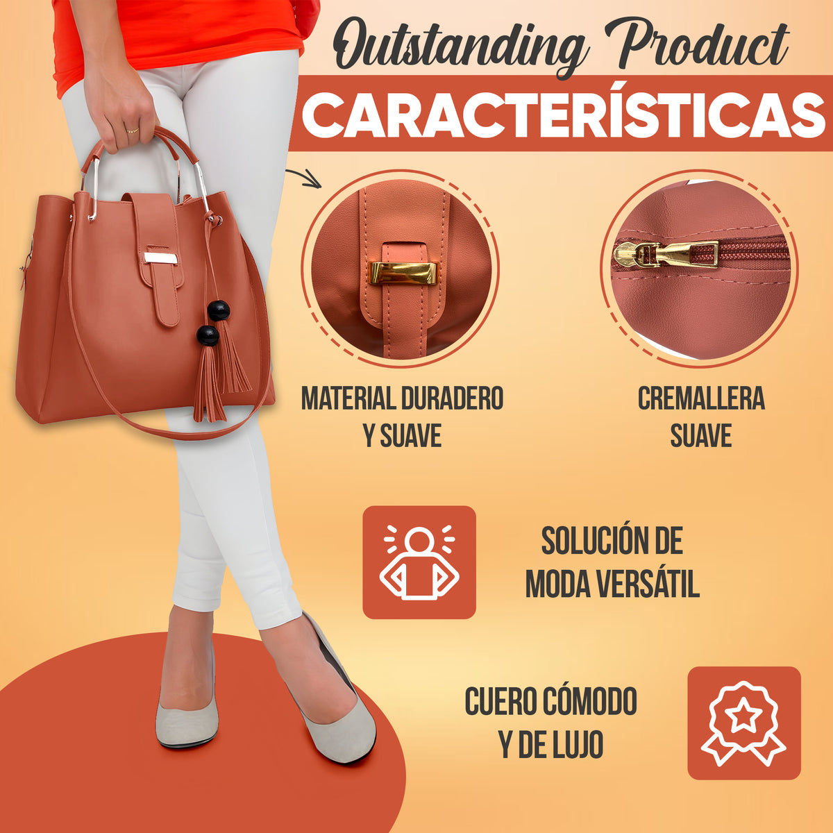 Set de 3 Bolsos para Mujer de Piel Sintética · Bolsa Grande, Crossbody y Clutch color Café