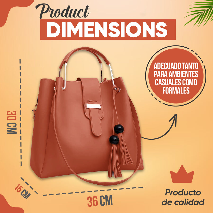 Set de 3 Bolsos para Mujer de Piel Sintética · Bolsa Grande, Crossbody y Clutch color Café