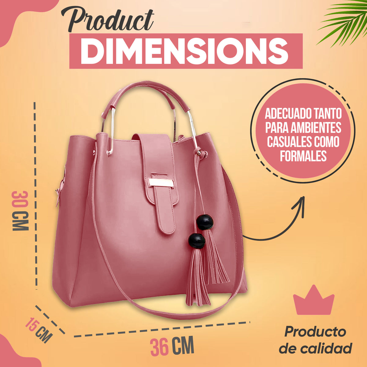 Set de 3 Bolsos para Mujer de Piel Sintética · Bolsa Grande, Crossbody y Clutch color Rosa