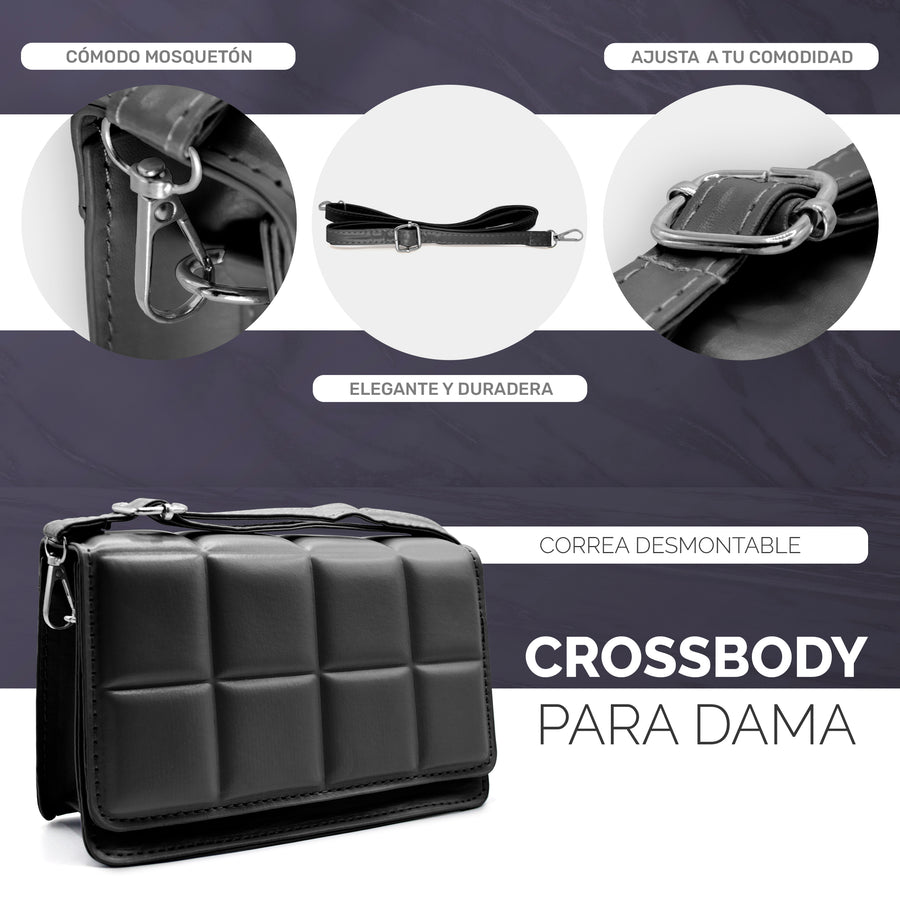Bolsa Crossbody Mujer Acolchada con Broche Magnético 20.5 × 12.5 cm color Negro