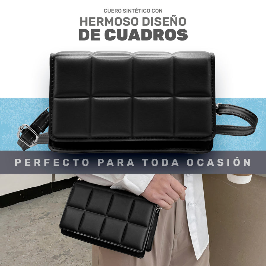 Bolsa Crossbody Mujer Acolchada con Broche Magnético 20.5 × 12.5 cm color Negro