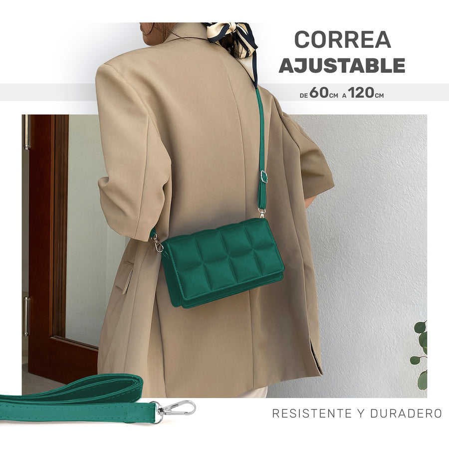 Bolsa Crossbody Mujer Acolchada con Broche Magnético 20.5 × 12.5 cm color Verde