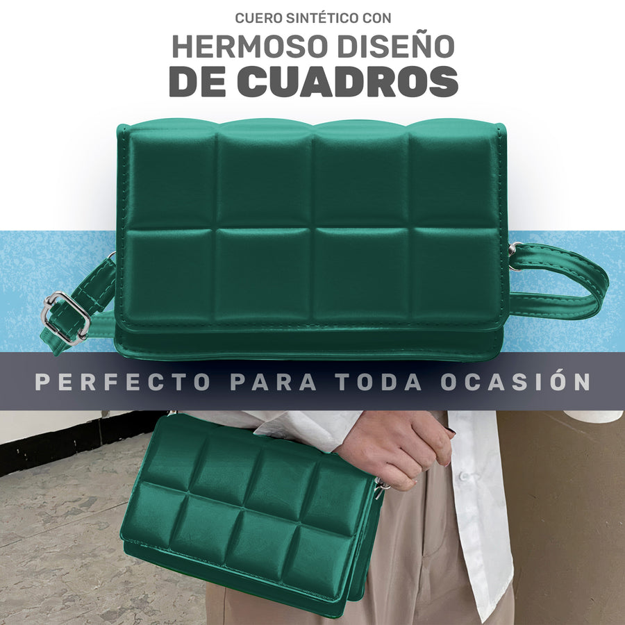 Bolsa Crossbody Mujer Acolchada con Broche Magnético 20.5 × 12.5 cm color Verde