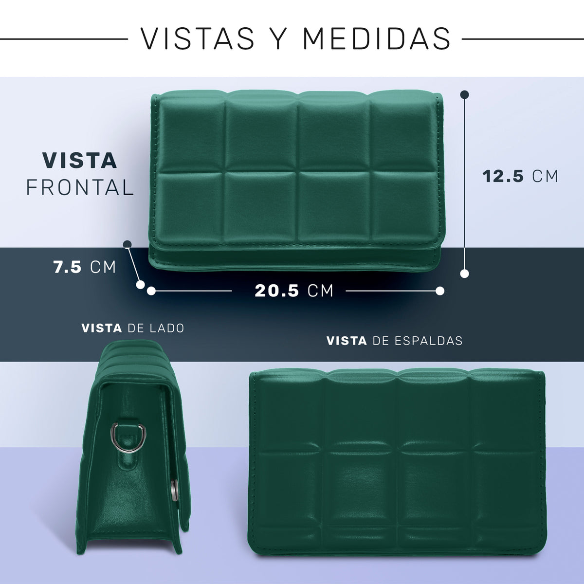 Bolsa Crossbody Mujer Acolchada con Broche Magnético 20.5 × 12.5 cm color Verde