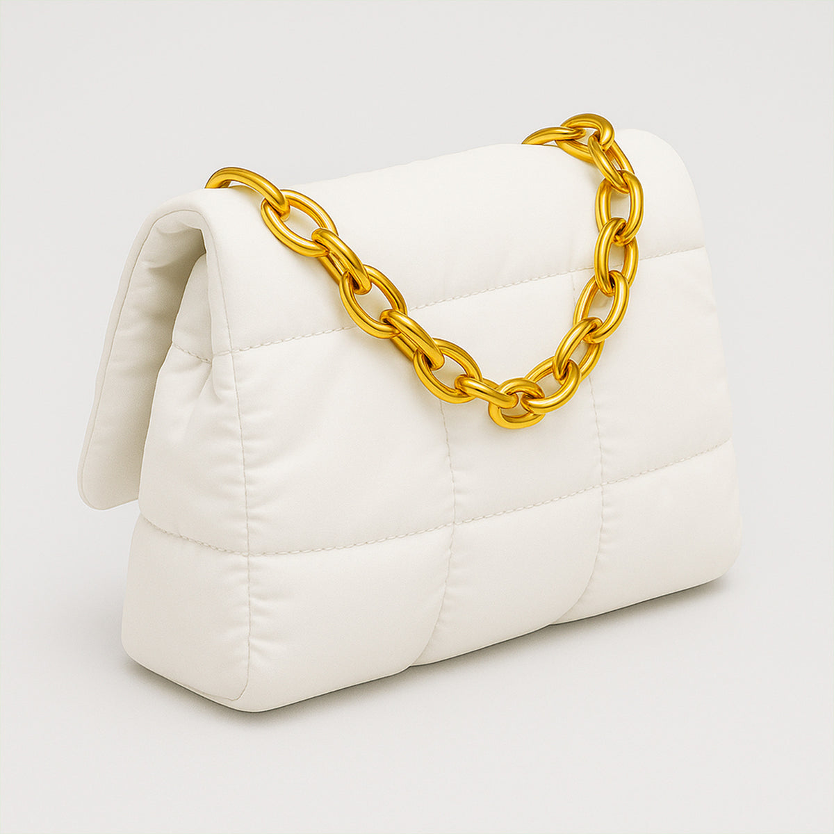Bolsa Acolchada Mujer con Cadena Dorada · Bandolera 25 × 16 cm color Blanco