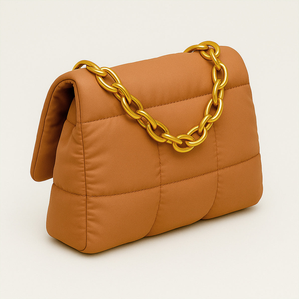 Bolsa Acolchada Mujer con Cadena Dorada · Bandolera 25 × 16 cm color Café