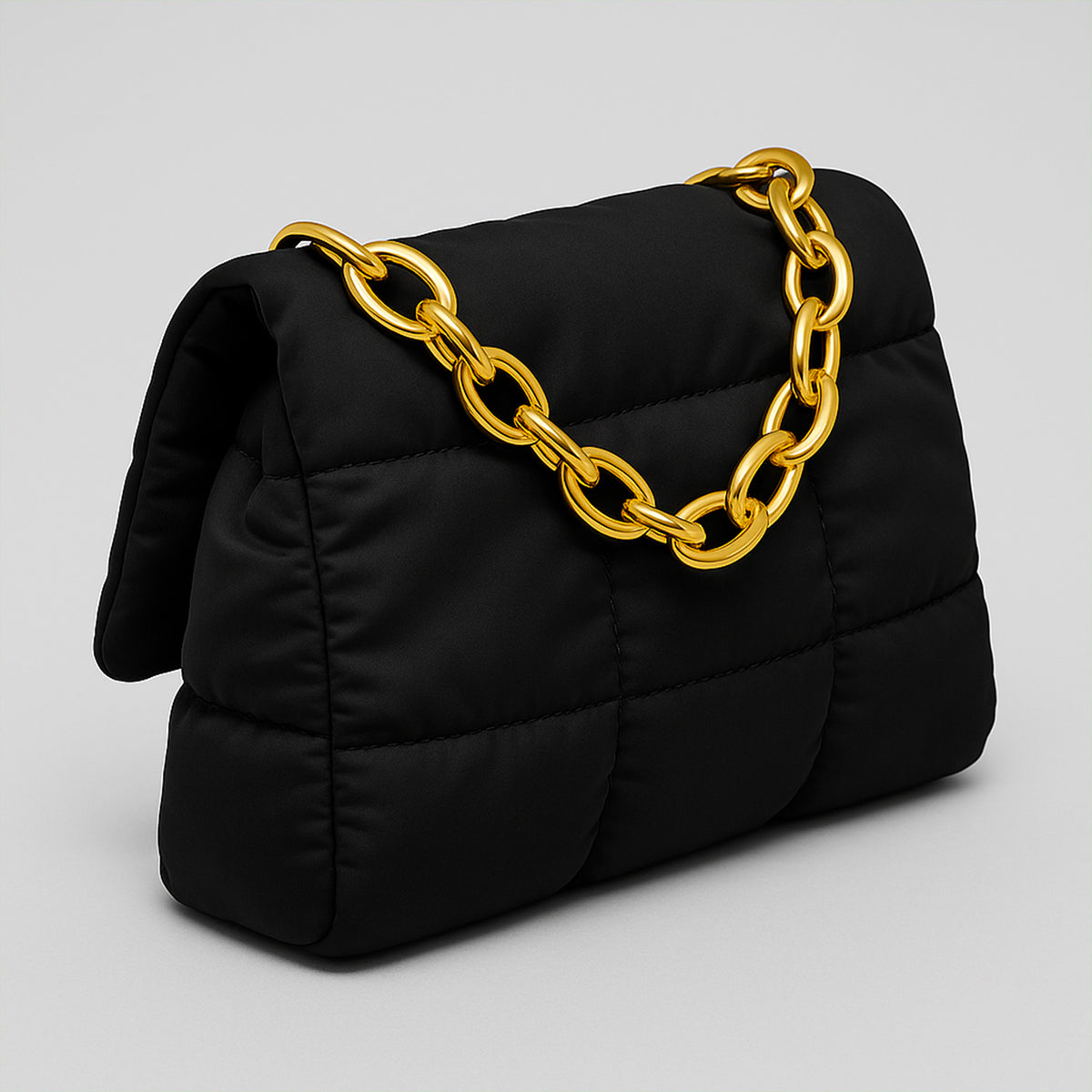 Bolsa Acolchada Mujer con Cadena Dorada · Bandolera 25 × 16 cm color Negro