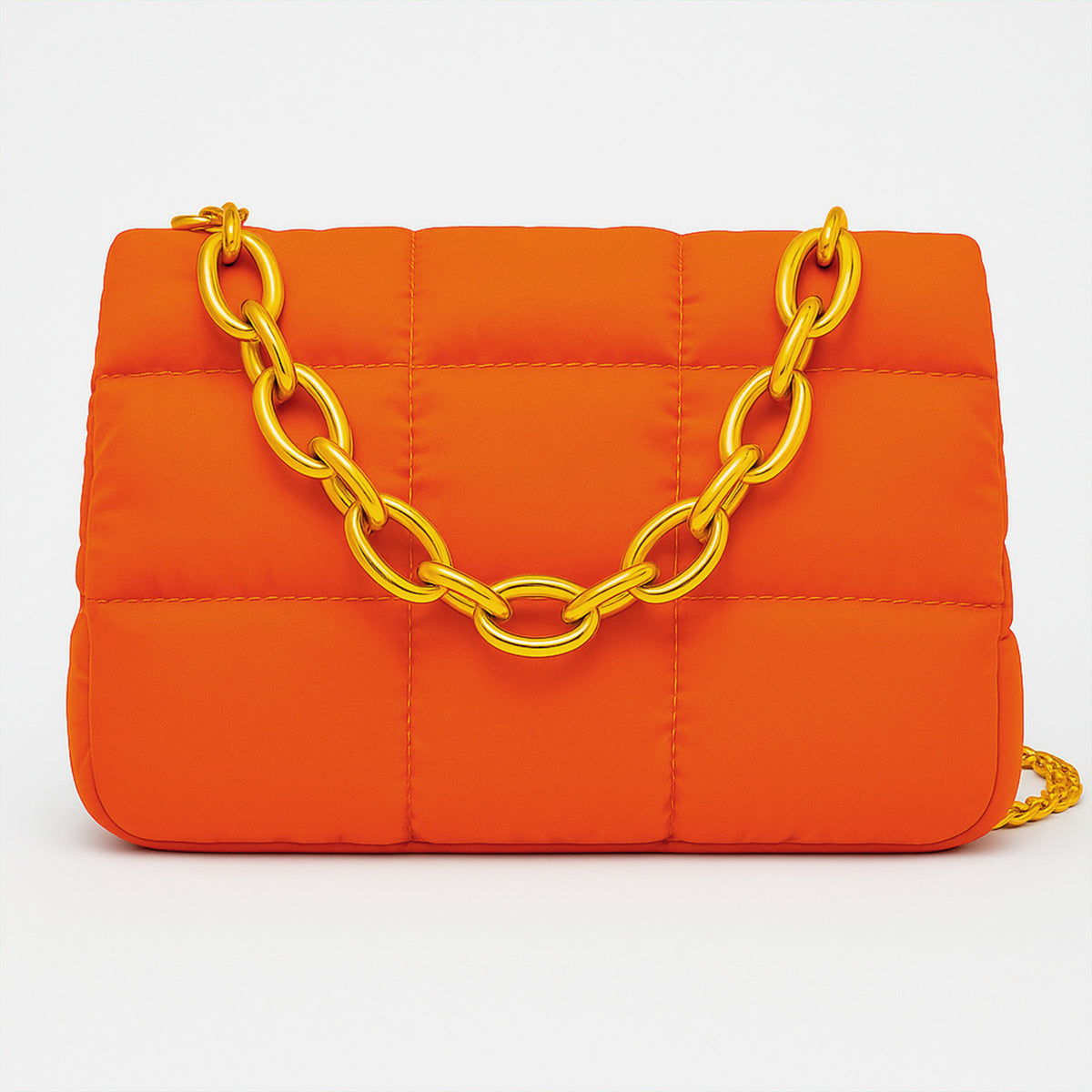 Bolsa Acolchada Mujer con Cadena Dorada · Bandolera 25 × 16 cm color Naranja
