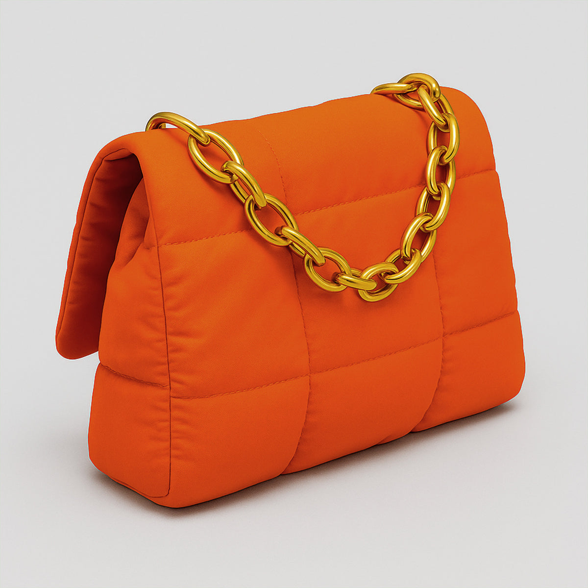 Bolsa Acolchada Mujer con Cadena Dorada · Bandolera 25 × 16 cm color Naranja