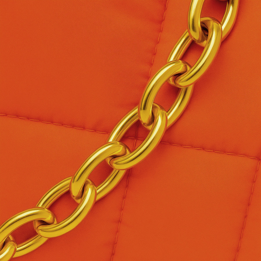 Bolsa Acolchada Mujer con Cadena Dorada · Bandolera 25 × 16 cm color Naranja