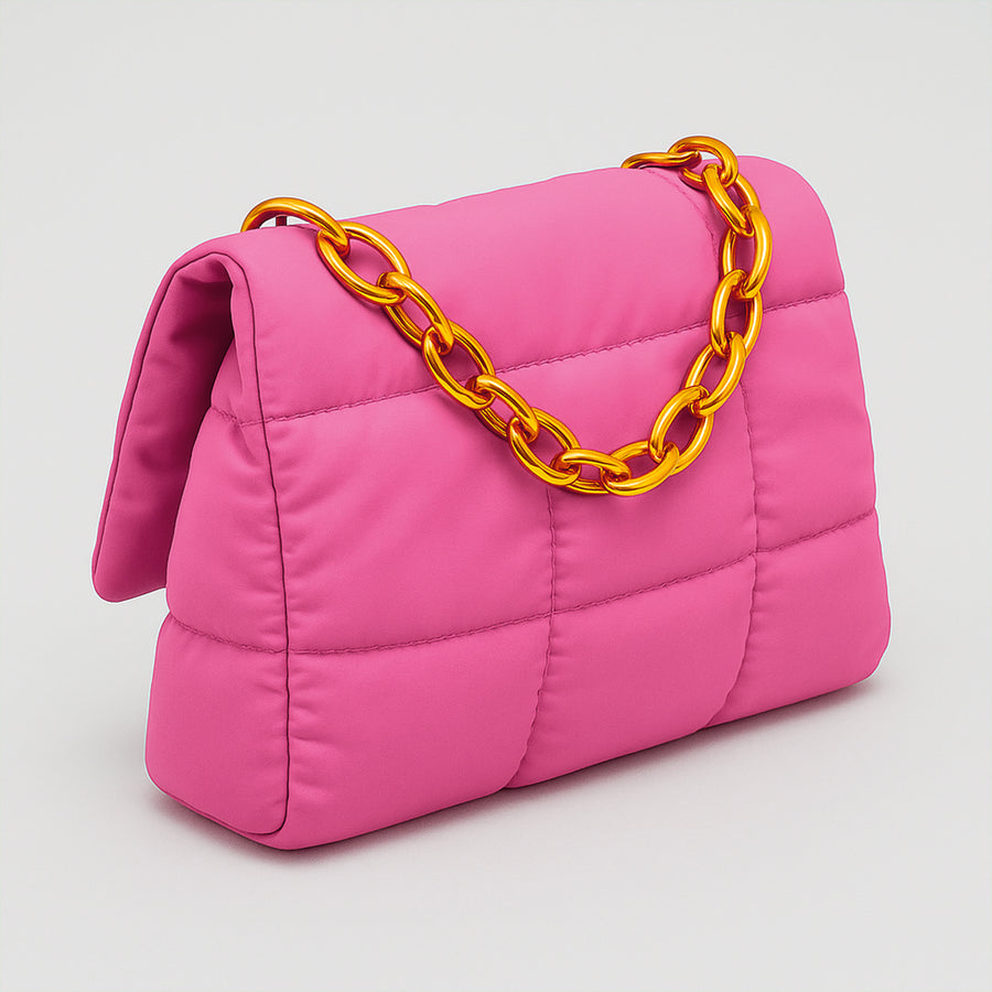 Bolsa Acolchada Mujer con Cadena Dorada · Bandolera 25 × 16 cm color Rosa
