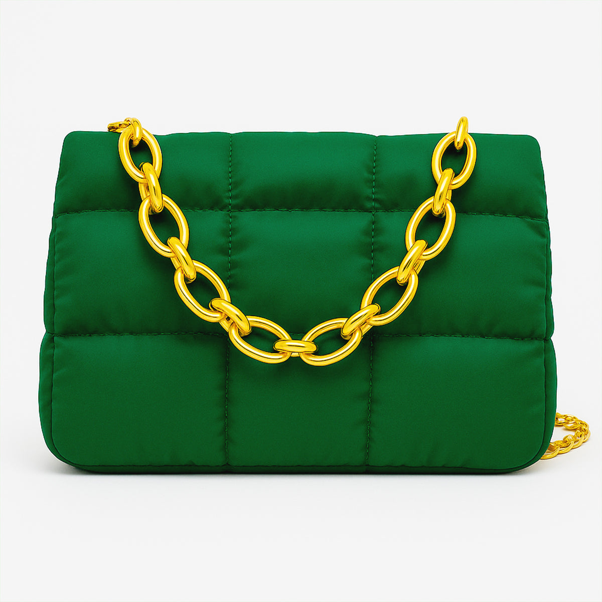Bolsa Acolchada Mujer con Cadena Dorada · Bandolera 25 × 16 cm color Verde