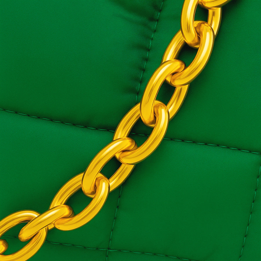 Bolsa Acolchada Mujer con Cadena Dorada · Bandolera 25 × 16 cm color Verde