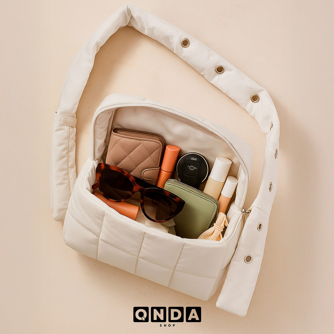 Bolso de Hombro Acolchado Mujer · Correa Ancha Ajustable · Gran Capacidad color Blanco