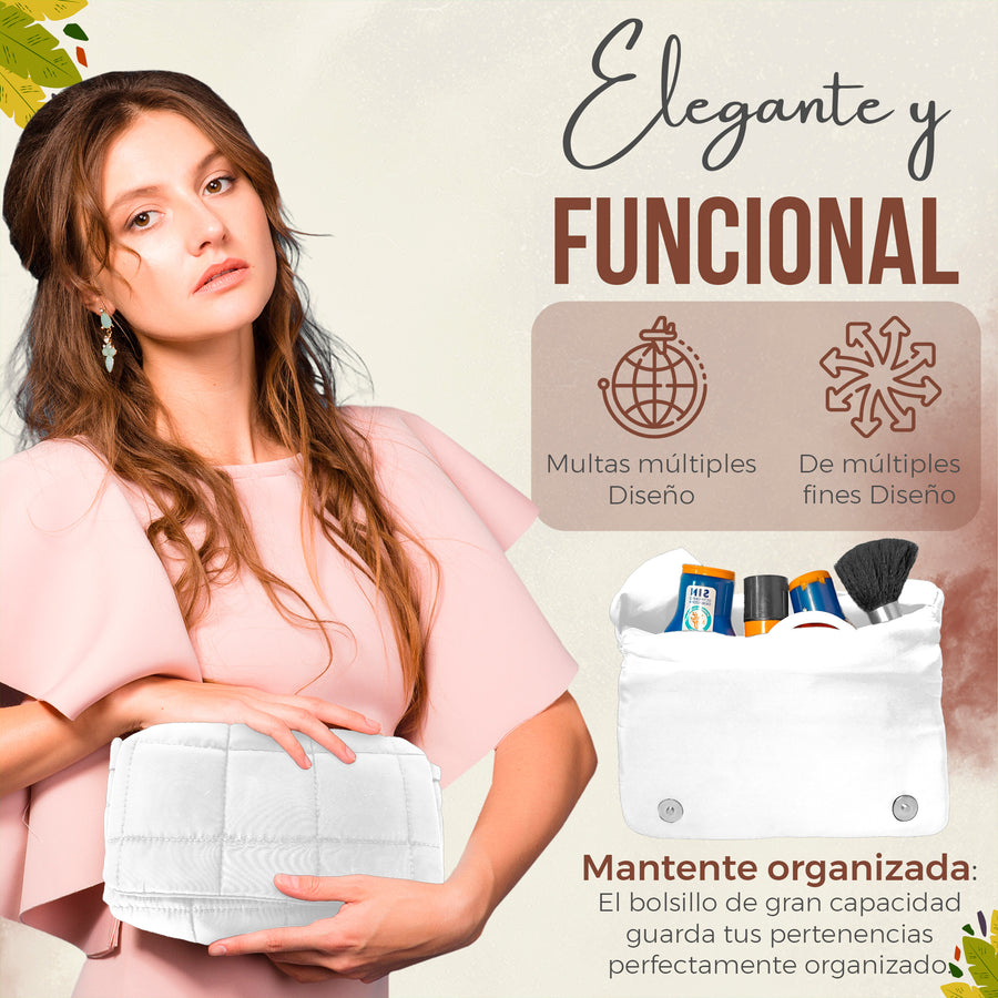Bolso de Hombro Acolchado Mujer · Correa Ancha Ajustable · Gran Capacidad color Blanco