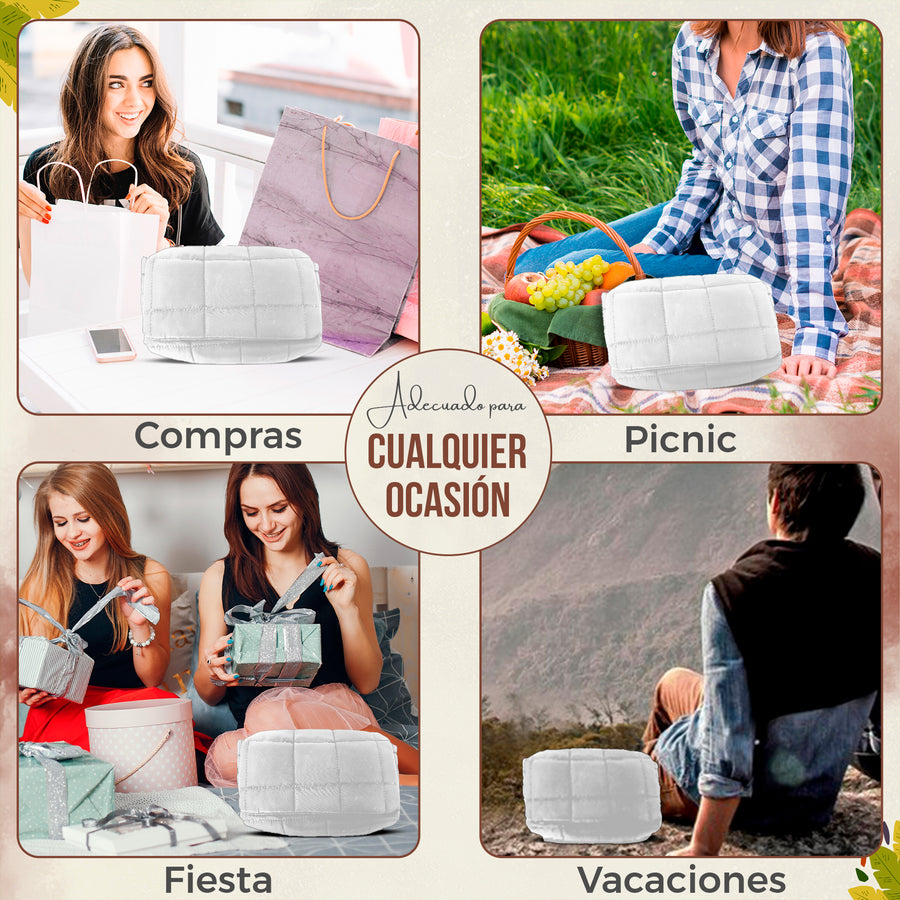 Bolso de Hombro Acolchado Mujer · Correa Ancha Ajustable · Gran Capacidad color Blanco