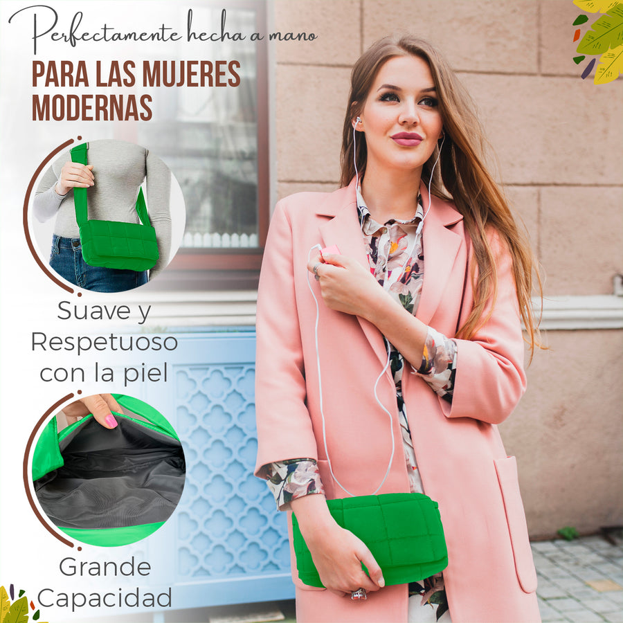 Bolso de Hombro Acolchado Mujer · Correa Ancha Ajustable · Gran Capacidad color Verde