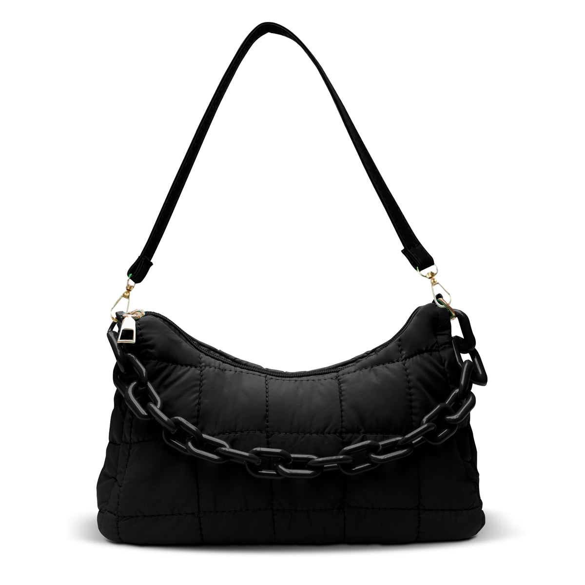 Bolsa de Hombro Acolchada con Cadena · Bolsa Puffer Mujer con Correa Larga color Negro