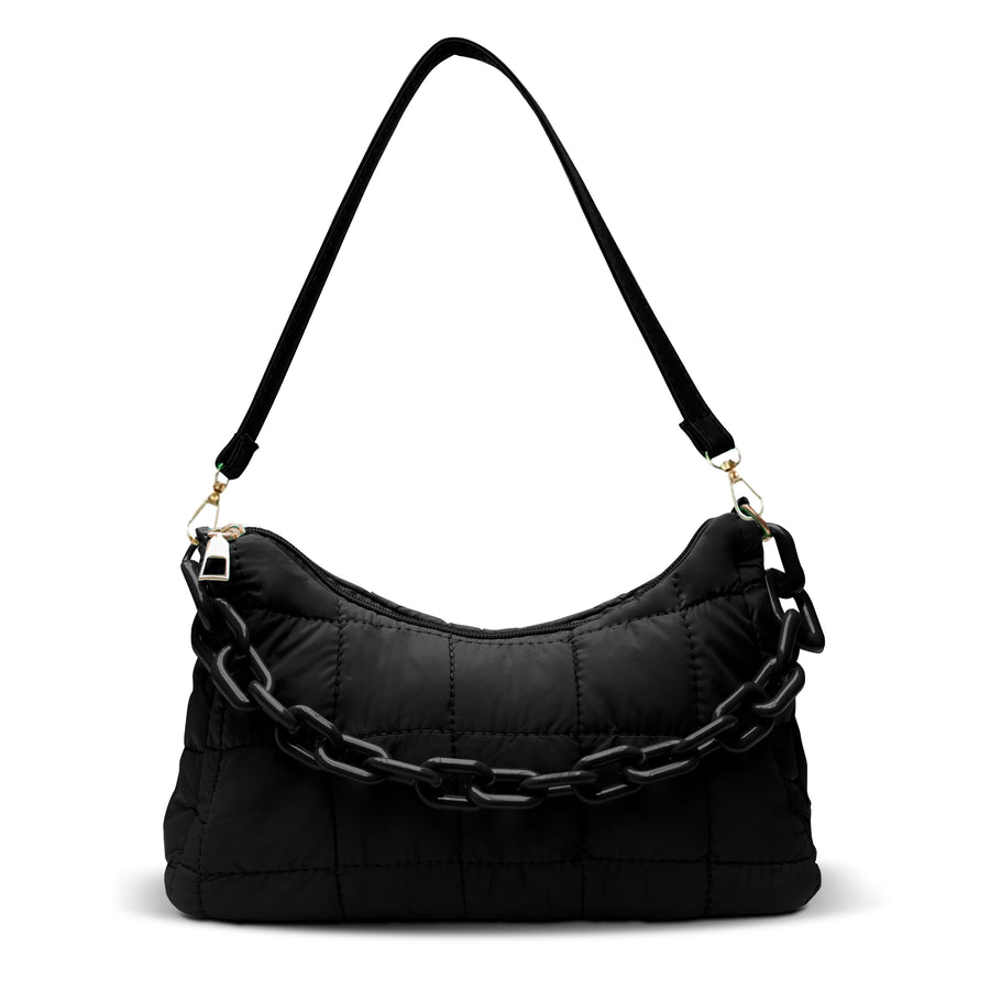 Bolsa de Hombro Acolchada con Cadena · Bolsa Puffer Mujer con Correa Larga color Negro
