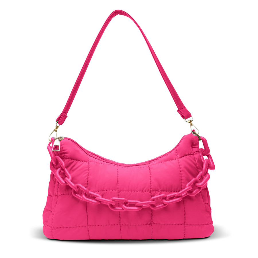 Bolsa de Hombro Acolchada con Cadena · Bolsa Puffer Mujer con Correa Larga color Rosa