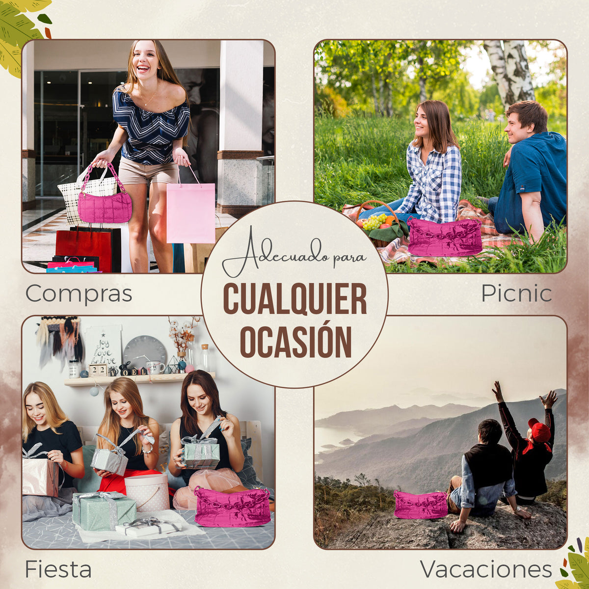 Bolsa de Hombro Acolchada con Cadena · Bolsa Puffer Mujer con Correa Larga color Rosa