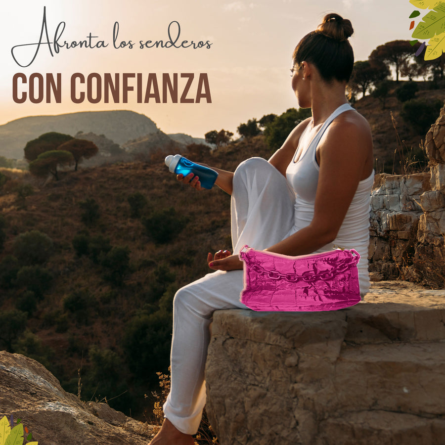 Bolsa de Hombro Acolchada con Cadena · Bolsa Puffer Mujer con Correa Larga color Rosa