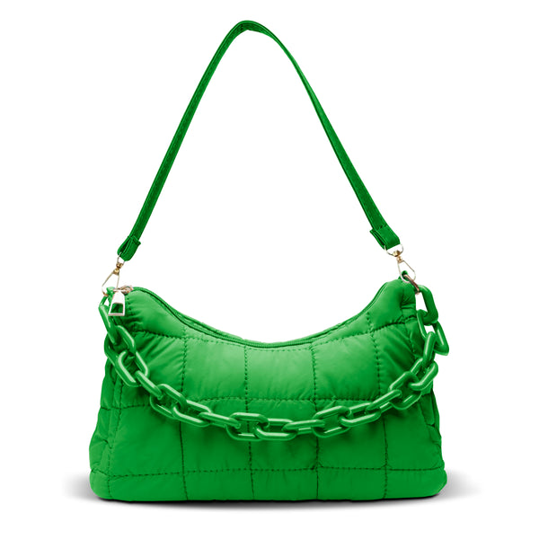 Bolsa de Hombro Acolchada con Cadena · Bolsa Puffer Mujer con Correa Larga color Verde