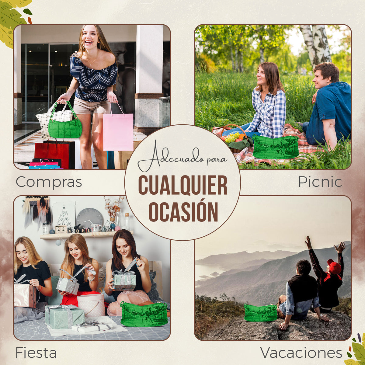 Bolsa de Hombro Acolchada con Cadena · Bolsa Puffer Mujer con Correa Larga color Verde