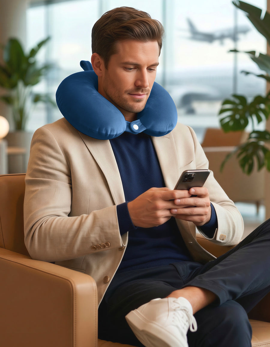 Almohada de Viaje Cervical para Cuello color Azul Marino