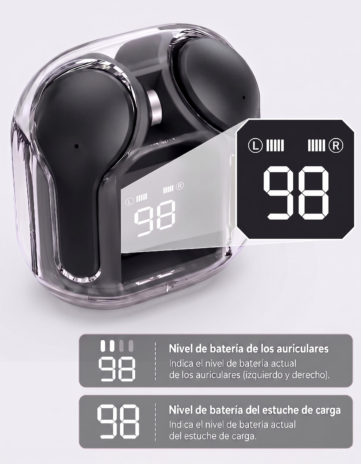 Audífonos Inalámbricos Bluetooth con Luz LED HK3 color Negro