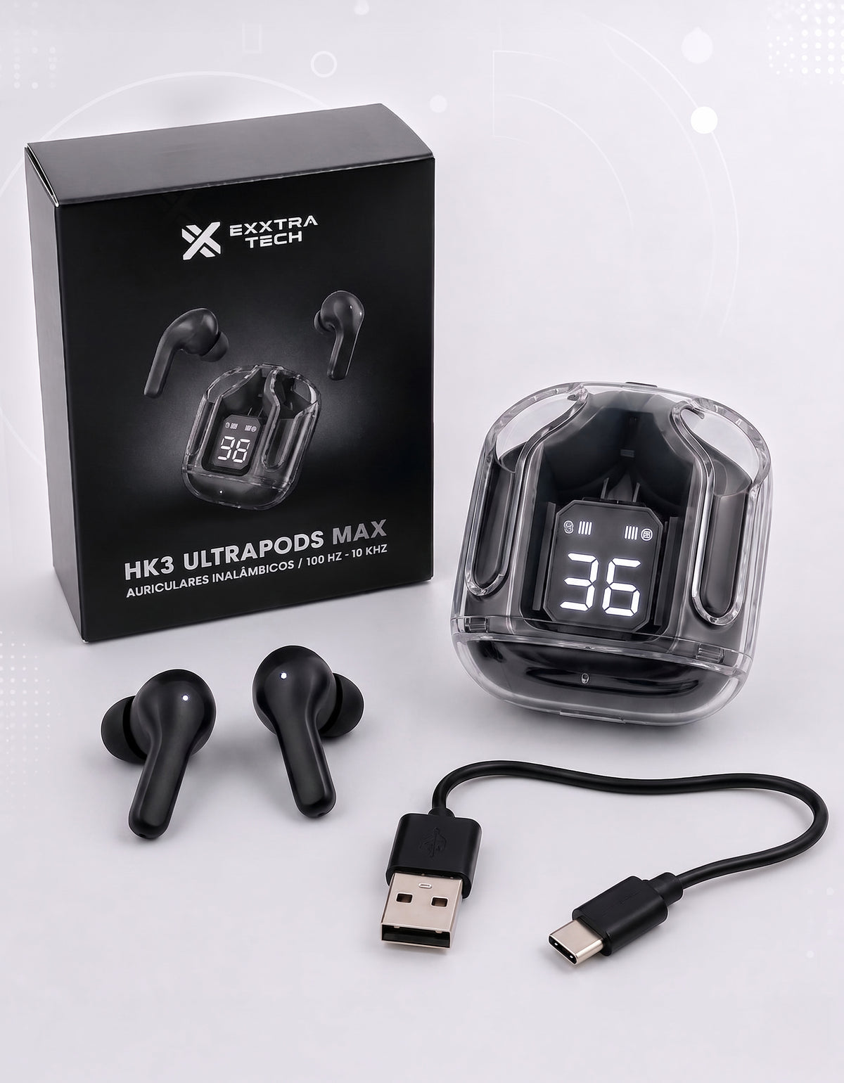 Audífonos Inalámbricos Bluetooth con Luz LED HK3 color Negro