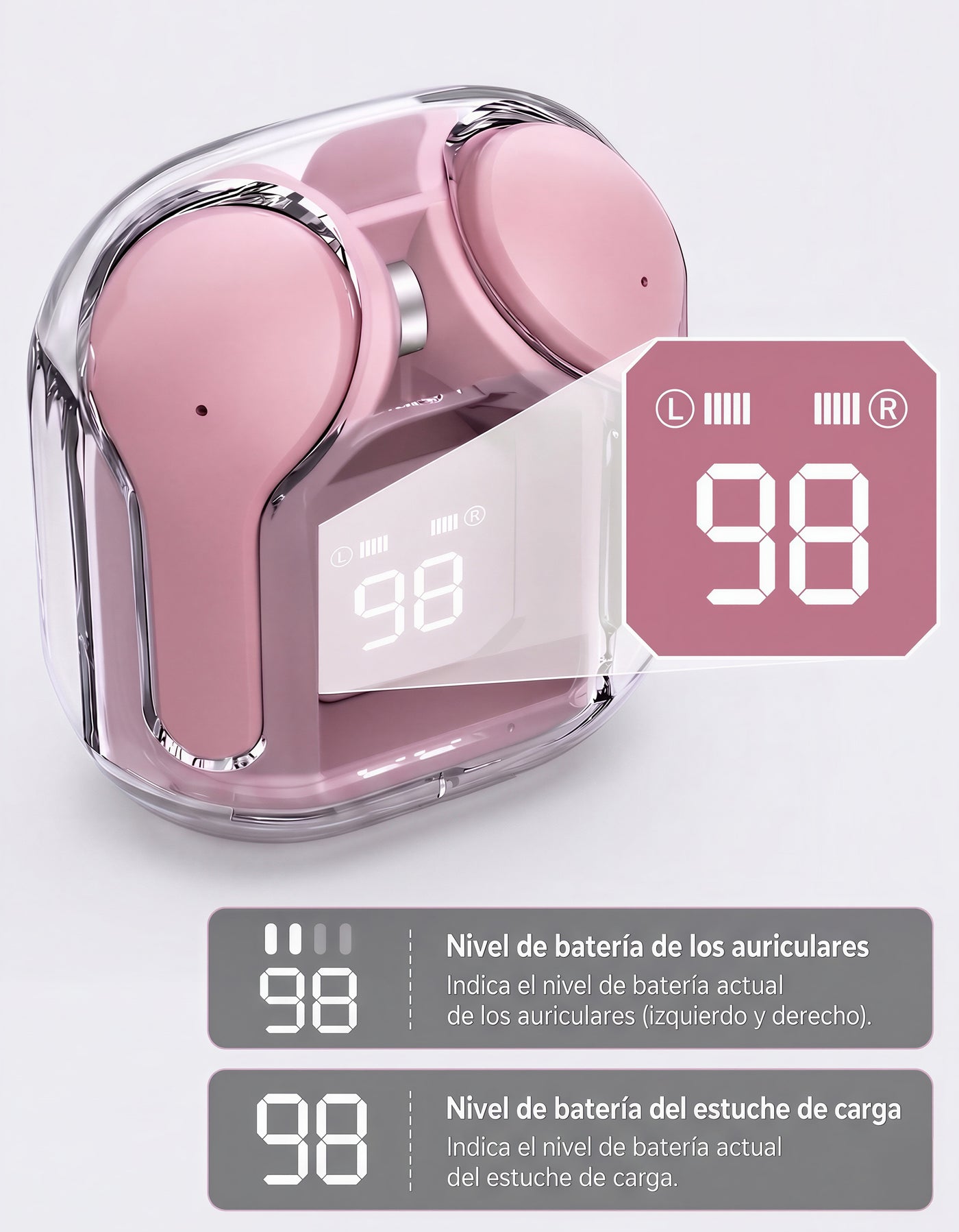 Audífonos Inalámbricos Bluetooth con Luz LED HK3 color Rosa