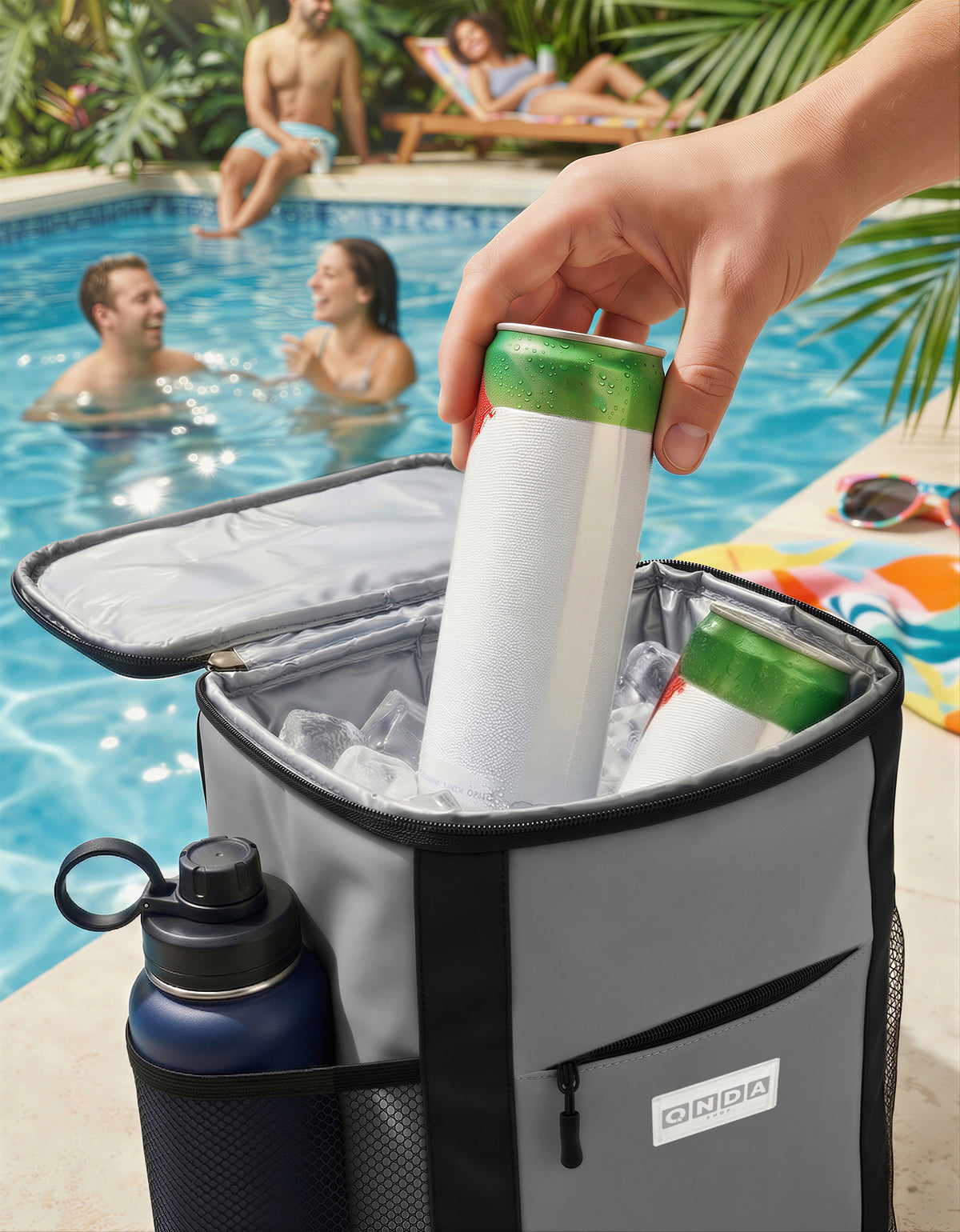Bolsa Térmica Cooler con Bolsillos de Malla 22 × 15 × 32 cm color Gris