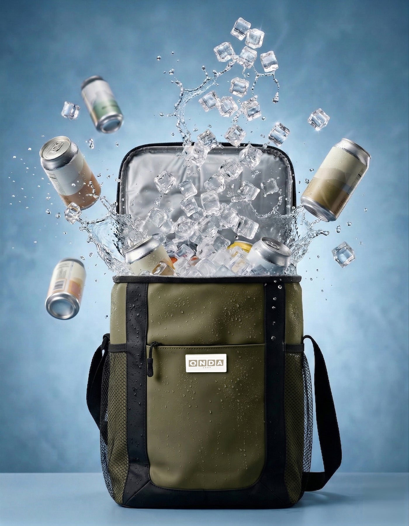 Bolsa Térmica Cooler con Bolsillos de Malla 22 × 15 × 32 cm color Verde Militar