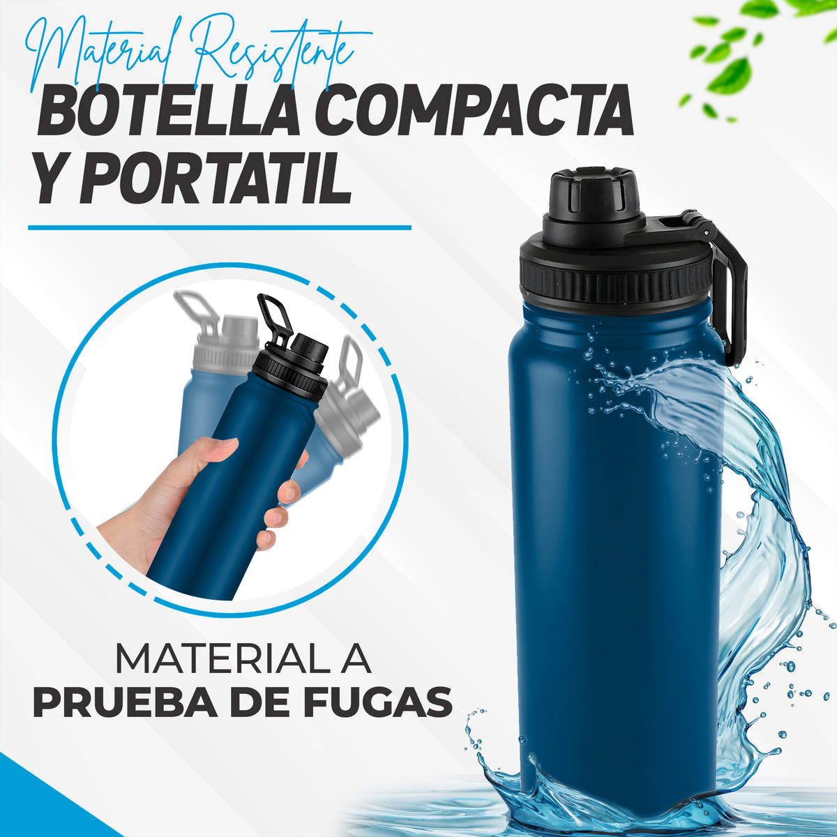 Botella Deportiva de Agua 1 Litro color Azul Marino