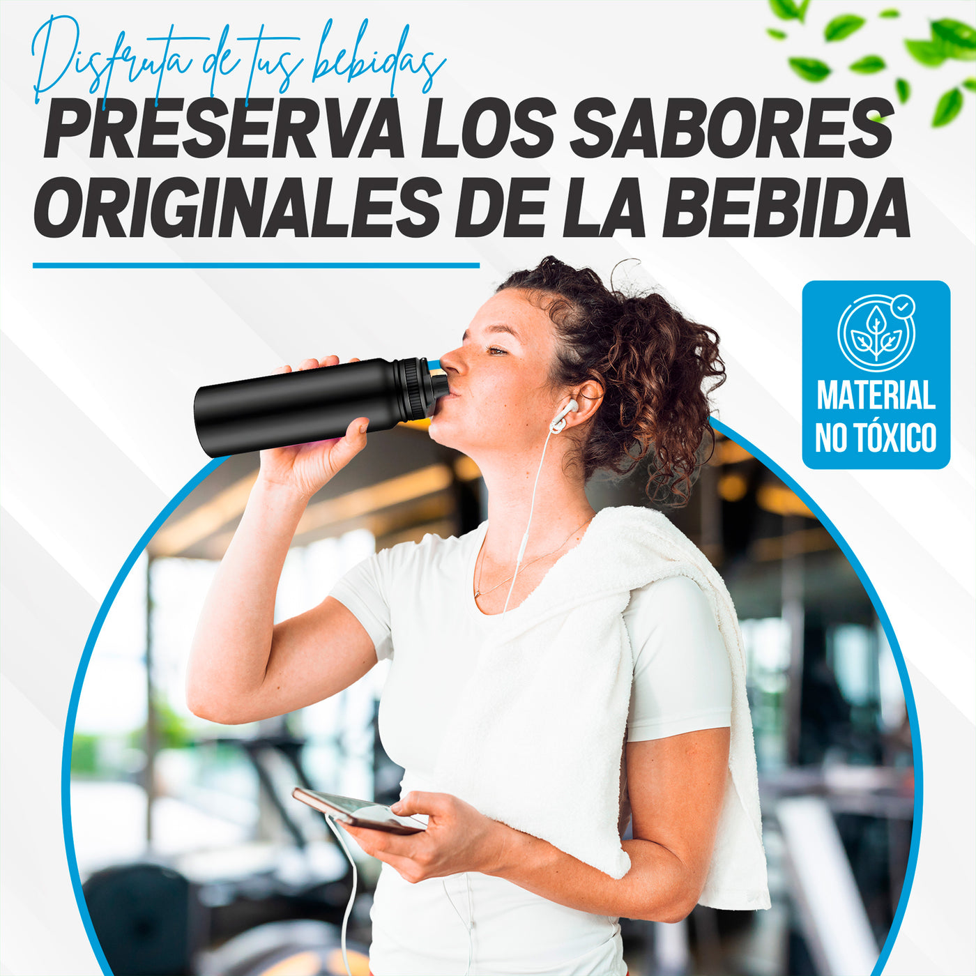 Botella Deportiva de Agua 1 Litro color Negro