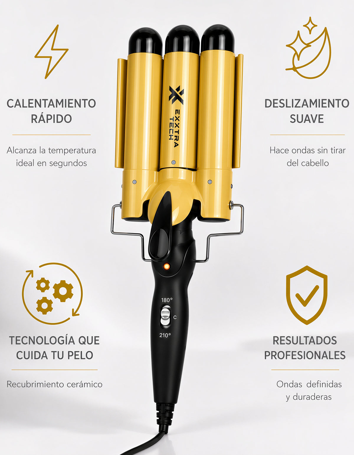 Buclera Triple para Ondas 130 W color Dorado