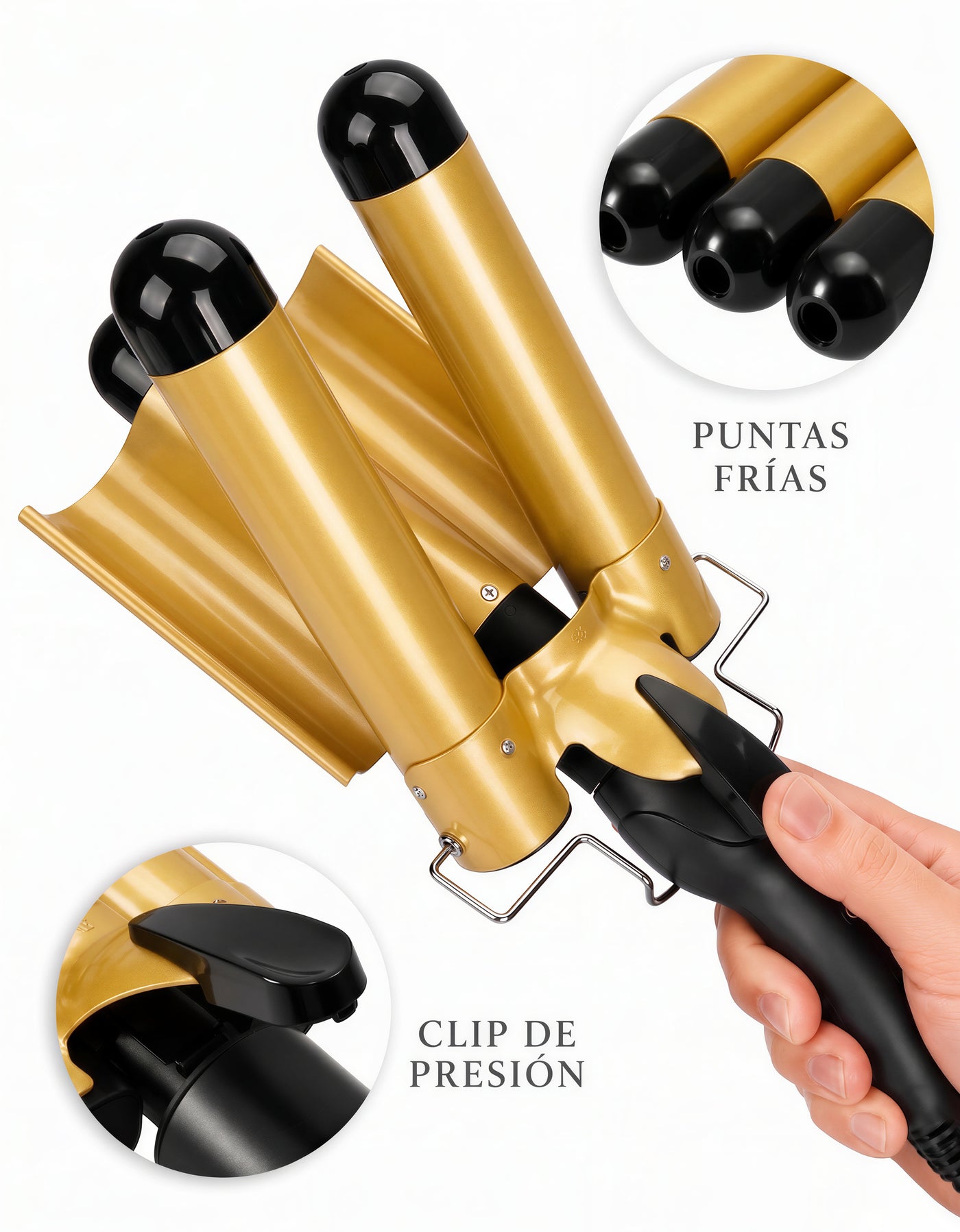 Buclera Triple para Ondas 130 W color Dorado