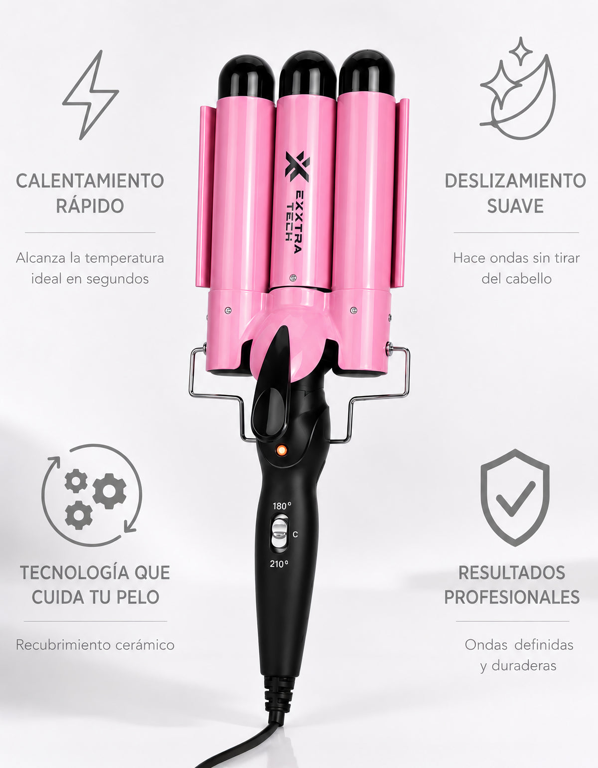 Buclera Triple para Ondas 130 W color Rosa
