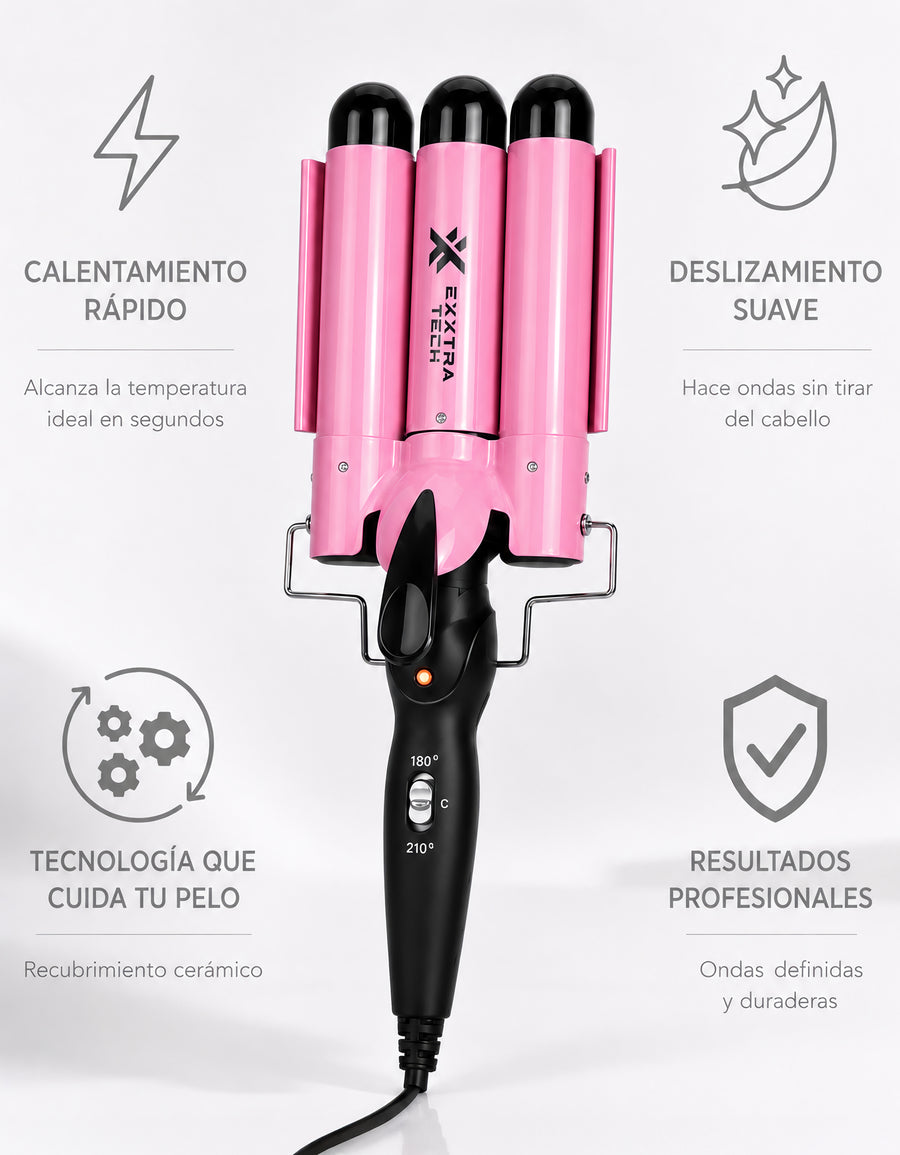 Buclera Triple para Ondas 130 W color Rosa