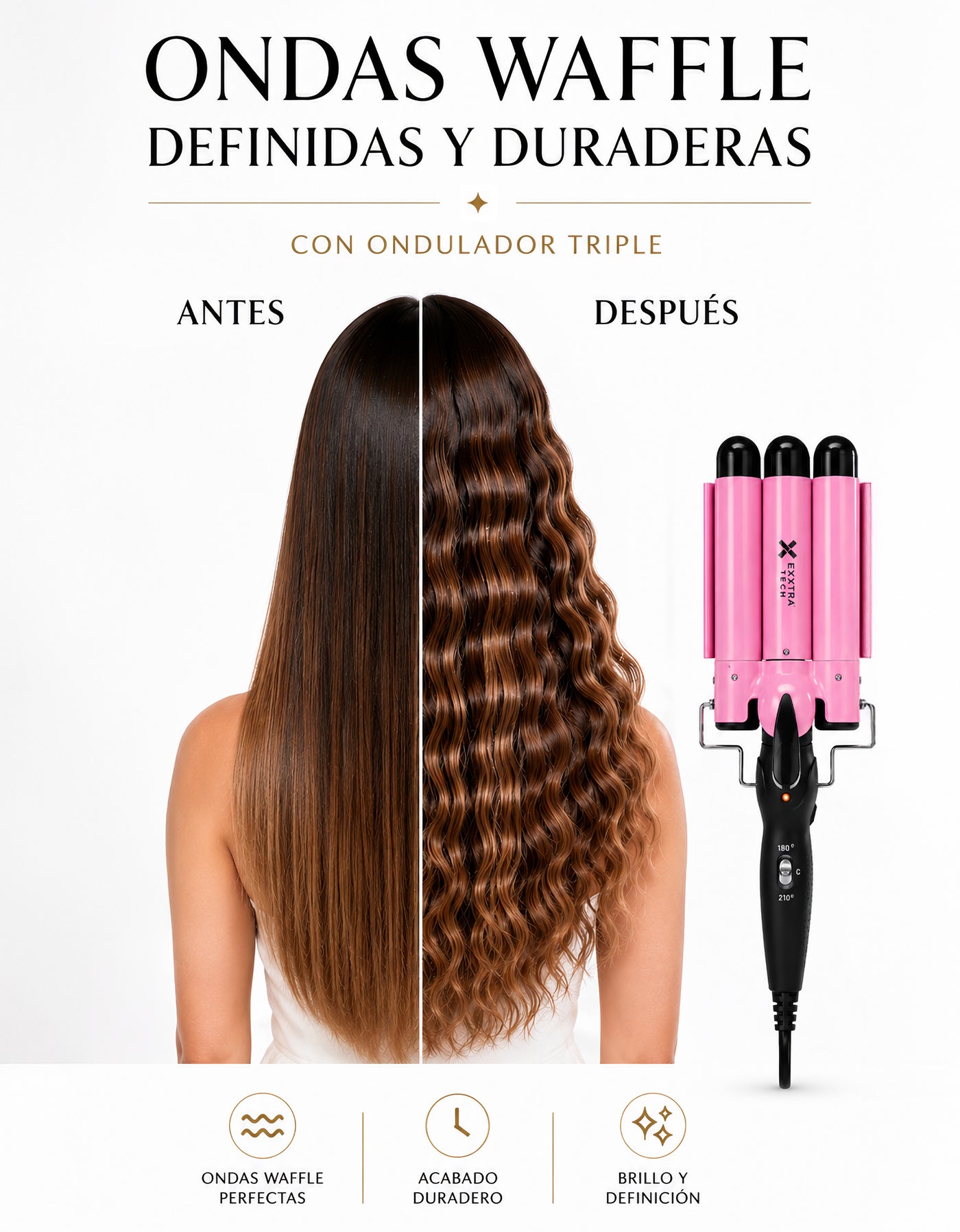 Buclera Triple para Ondas 130 W color Rosa