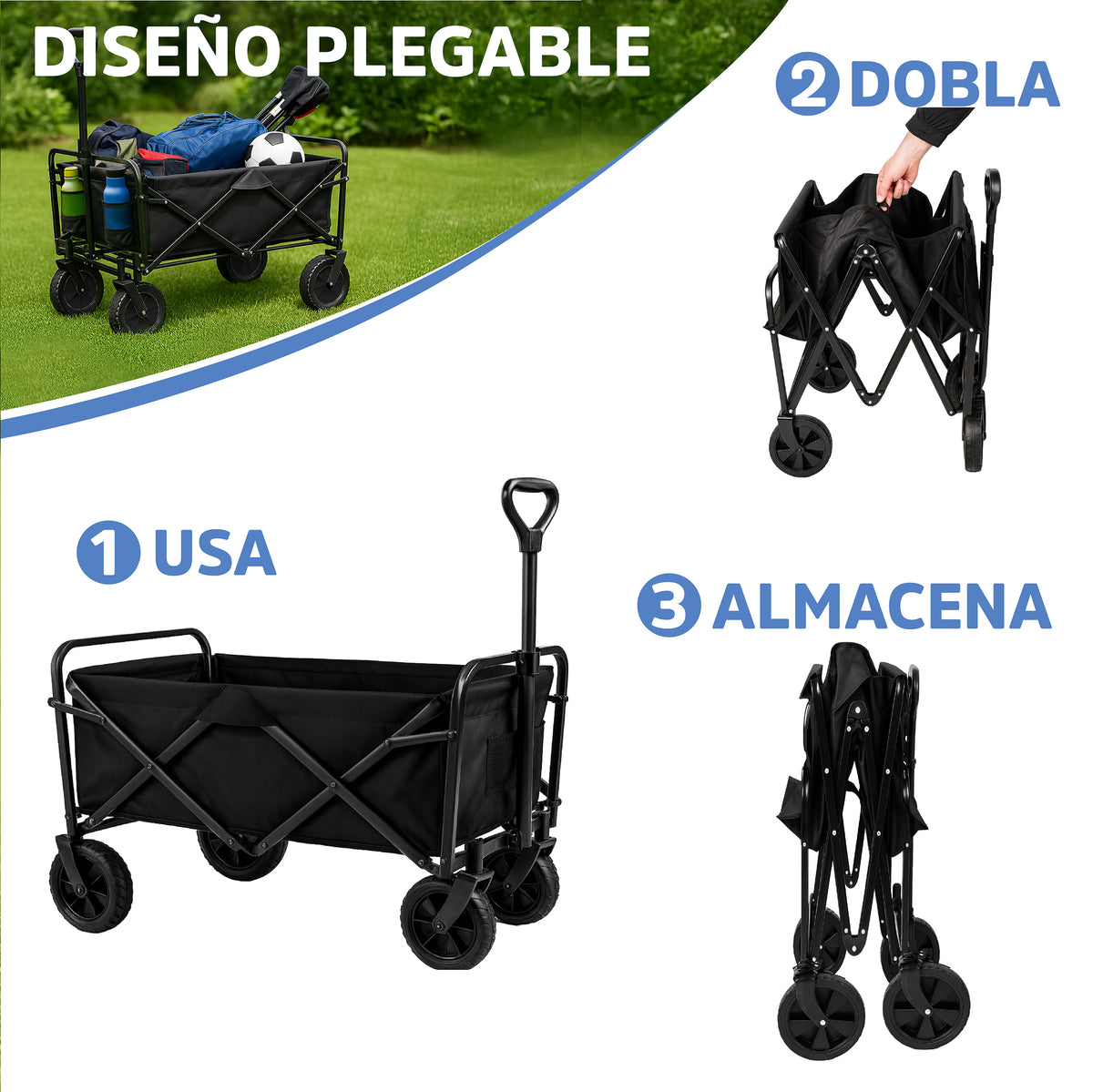 Carrito de Carga Plegable Multiusos con Manija Extensible